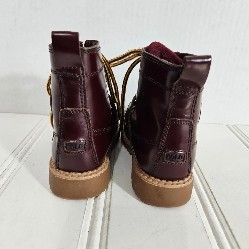 Polo Ralph Lauren Ranger Hi II Boots Boys 9 Leather Moc Toe Oxblood Burgundy